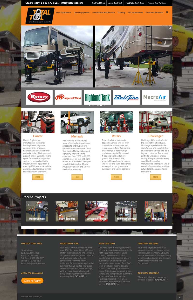 Homepage of Total Tool website, designed and hosted by Blass Web Services