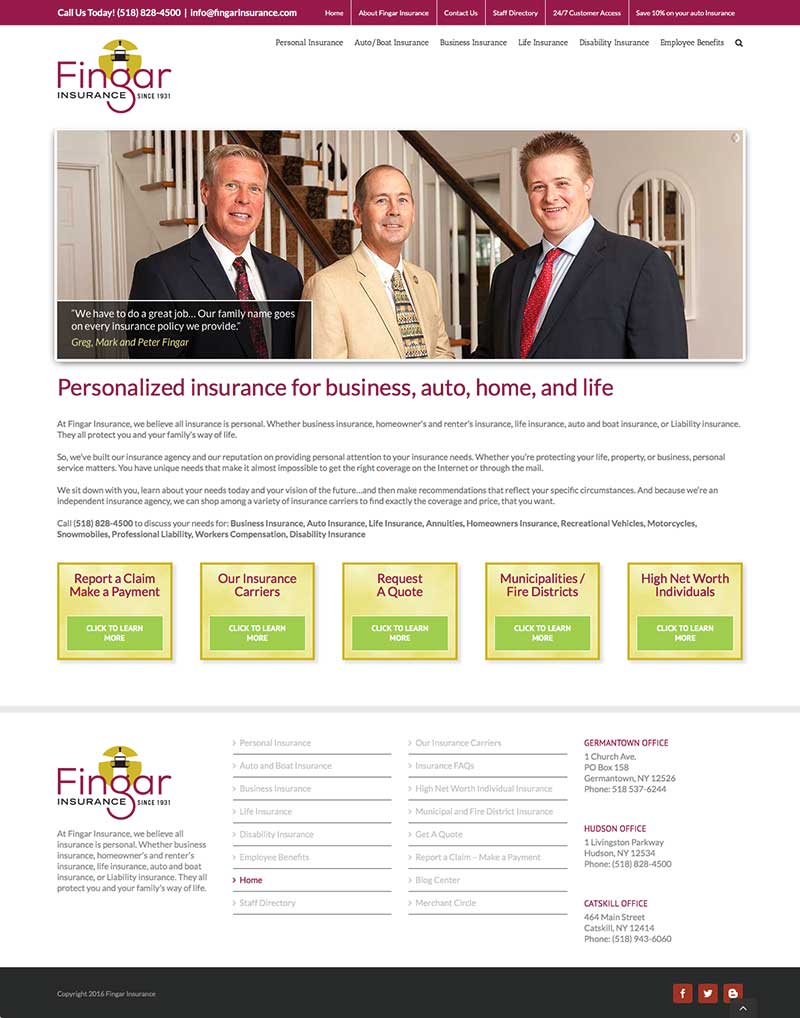 Homepage of Fingar Insurance website, designed and hosted by Blass Web Services