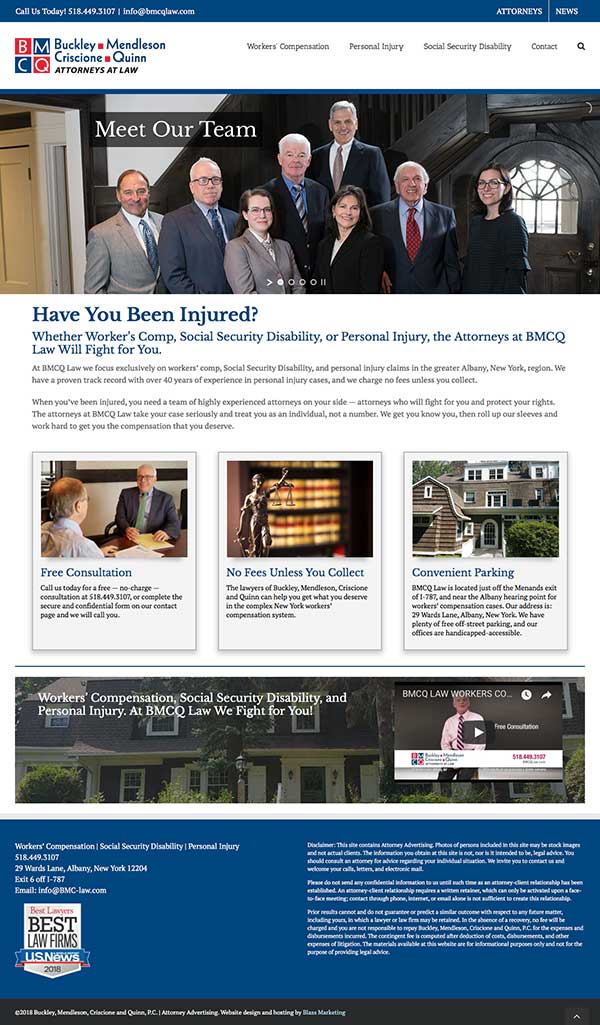 Homepage of BMCQ Law website designed and hosted by Blass Web Services
